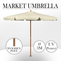 3m Wooden Pole Umbrella Outdoor Patio Deck Market Garden Shade Wood Cafe Beige