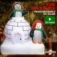 Inflatable Christmas Penguin Family & Igloo 1.5M Xmas Decoration LED Light Gift