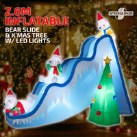 Inflatable Christmas Bear Slide & Tree W/ LED Lights 2.6M Xmas Decor Outdoor