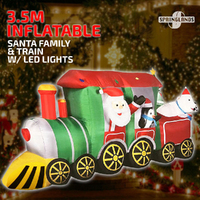 Inflatable Christmas Santa Family On Train W/ LED Lights 3.5M Xmas Decor Gift