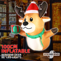 Inflatable Christmas Reindeer W/ LED Light 100CM Lean Out From Window Xmas Decor