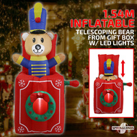 Inflatable Christmas Telescoping Bear From Gift Box W/ LED 1.54M Xmas Decor