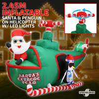 Inflatable Christmas Santa, Penguin On Helicopter W/ LED Lights 2.45M Xmas Decor