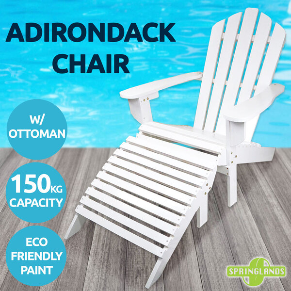 Adirondack Chair W/ Ottoman Outdoor Lounge Furniture Garden Beach Deck White