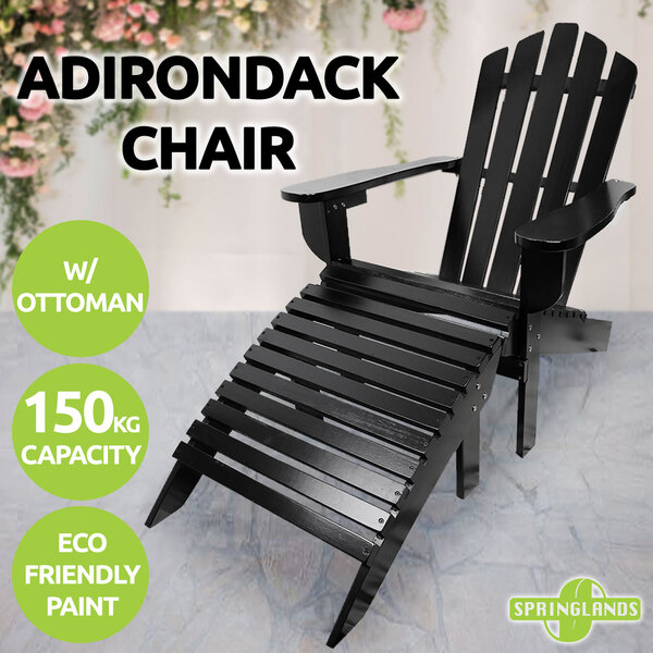 Adirondack Chair W/ Ottoman Outdoor Lounge Furniture Garden Beach Deck Black