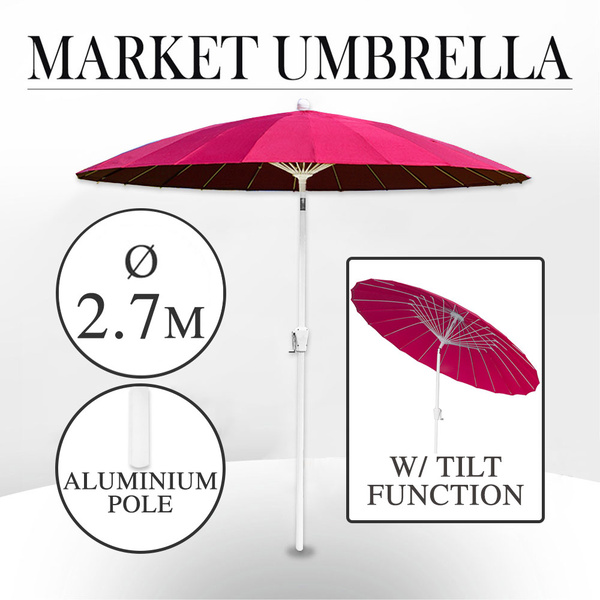 2.7m Market Umbrella Red Tilt Aluminium Pole Fibre Glass Rib Outdoor Garden Cafe