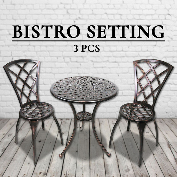 3PCS Bistro Setting Bronze Outdoor Cast Aluminium Table Chair Set Patio Garden