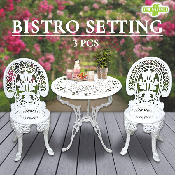 3PCS Bistro Setting Outdoor Cast Aluminium Table Chair Garden Furniture Patio