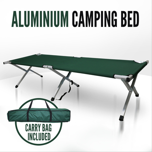 Aluminium Folding Camping Bed w/ Carry Bag Cross Leg Camping Stretcher Cot Bed