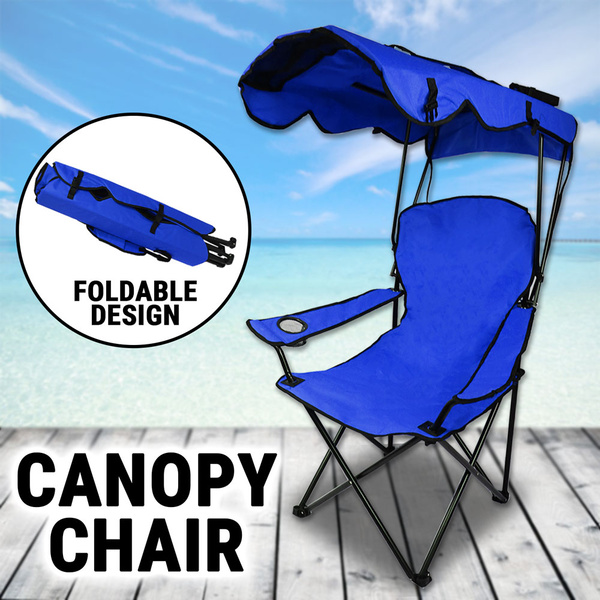 Canopy Chair Foldable W/ Sun Shade Beach Camping Folding Outdoor Fishing Blue