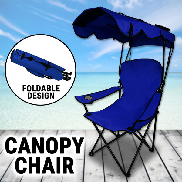 Canopy Chair Foldable W/ Sun Shade Beach Camping Folding Outdoor Fishing Navy