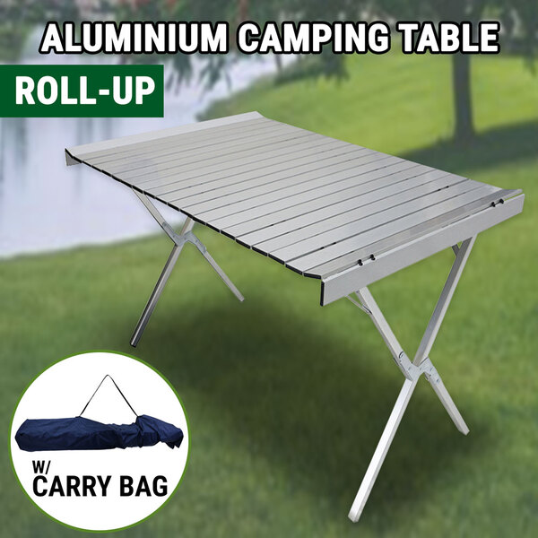 Roll Up Camping Table Aluminium Folding Portable Picnic W/ Carry Bag BBQ Table