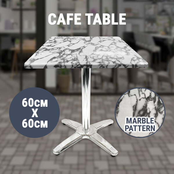 Outdoor Cafe Table, Marble Pattern Melamine Top, Stainless Steel Leg, 60x60cm