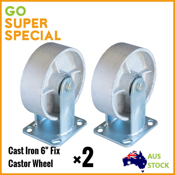 2 pcs Cast Iron Castor 6” Fixed Heavy Duty Load 400kgs Trolley Bench Wheel