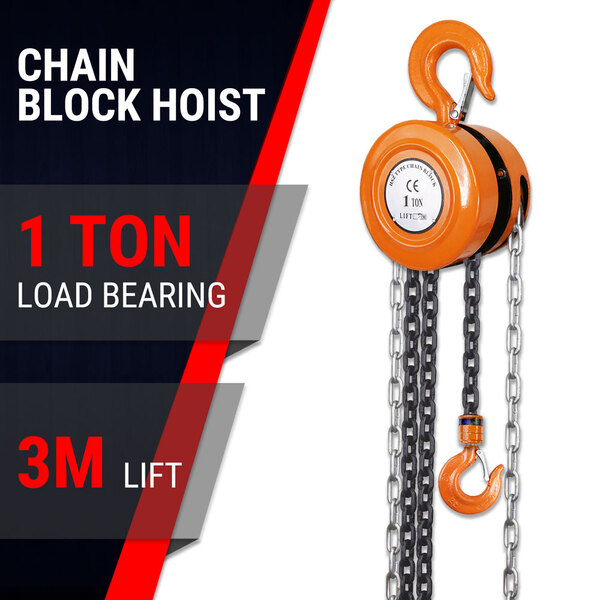 1 Ton Block and Tackle 3M Chain Block Hoist Crane Lifting Pulley Tool Winch