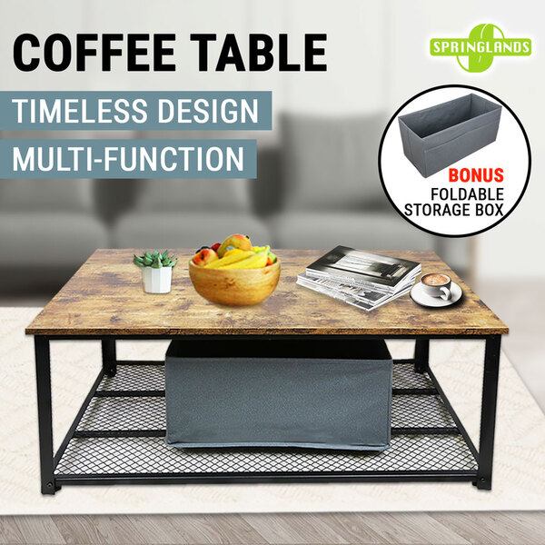 Industrial Coffee Table W/ Storage Shelf Box Dining Sofa Laptop Living Desk