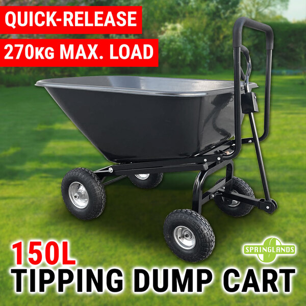150L Dump Cart 270kg Tipping Trailer Poly Pull Wheelbarrow Garden Outdoor Tip