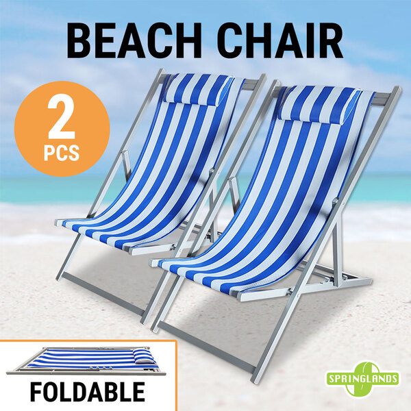 2PCS Beach Chair Foldable Lounge Recliner Pool Camping Outdoor Patio Portable