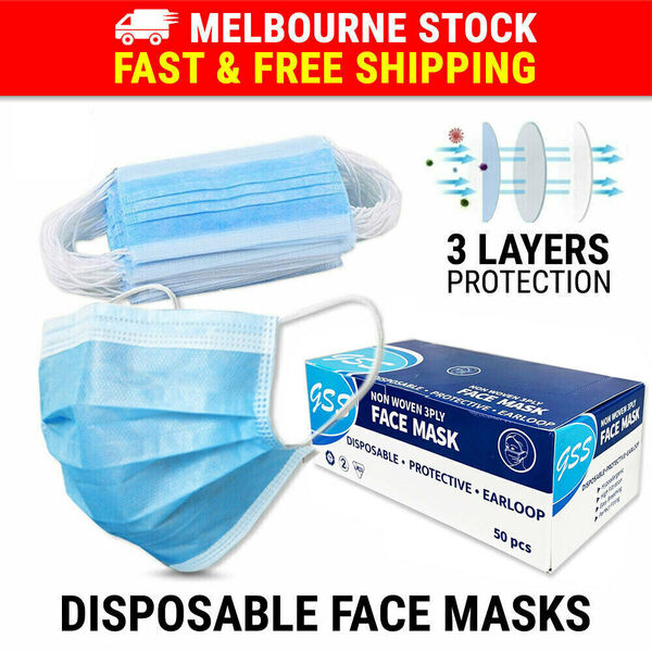 50PCS Face Mask 3 Layer Protective Disposable Mouth Masks Filter Respirator