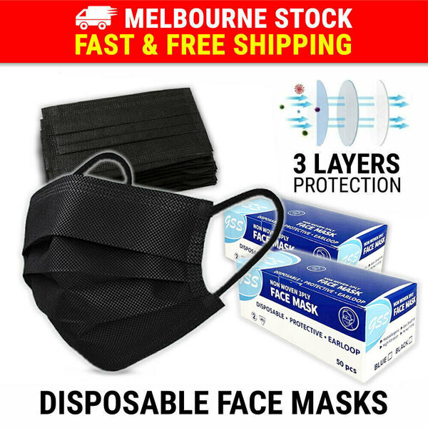 100PCS Face Mask Black 3 Layer Protective Mouth Masks Filter Respirator General