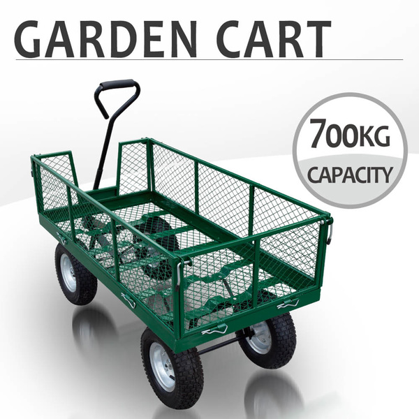Garden Cart Mesh 700kg Cap. Removable Sidewall, Dump Trailer Garden Wheel Barrow