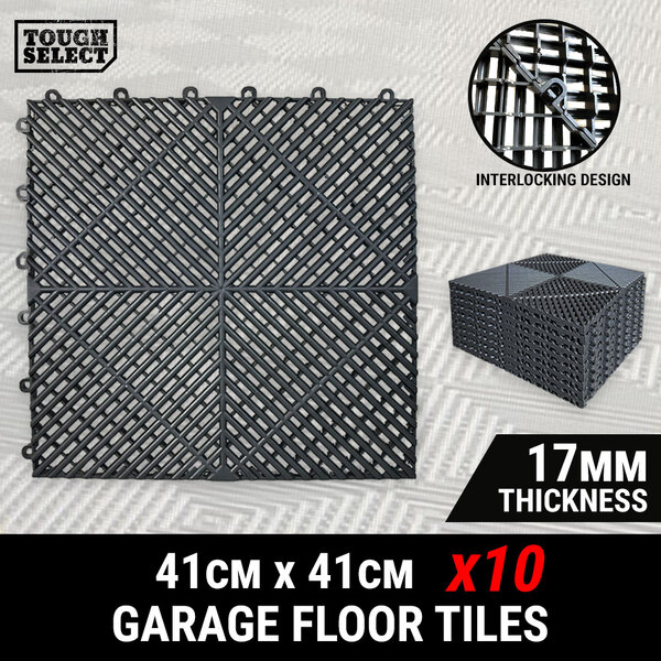10PCS Garage Floor Tiles Interlocking Instant 41x41CM Poolside Mat Gym DIY Black