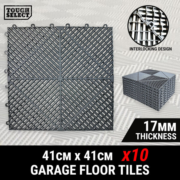 10PCS Garage Floor Tiles Interlocking Instant 41x41CM Poolside Mat Gym DIY Grey