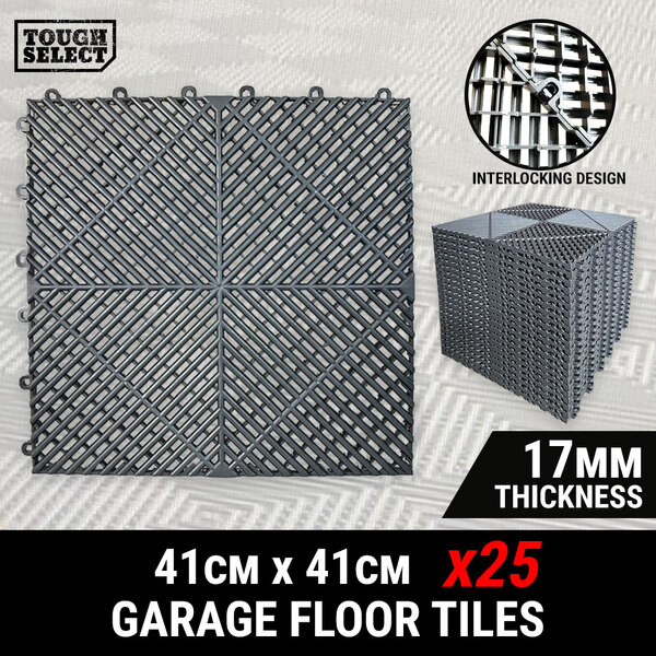 25PCS Garage Floor Tiles Interlocking Instant 41x41CM Poolside Mat Gym DIY Grey