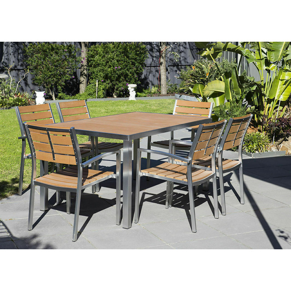 Outdoor Setting, Plywood 7 pieces Table Chair, Alum Stainless Tube, Timber Set