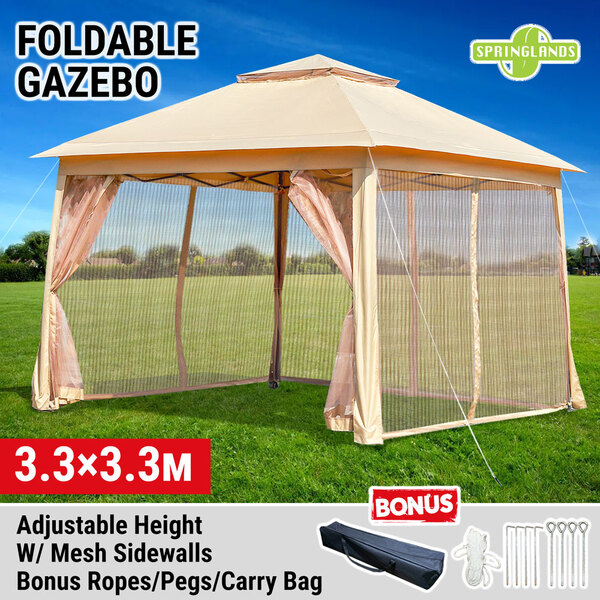 Foldable Gazebo 3.3m W/ Mesh Side Wall Camping Canopy Tent Marquee Wedding Party