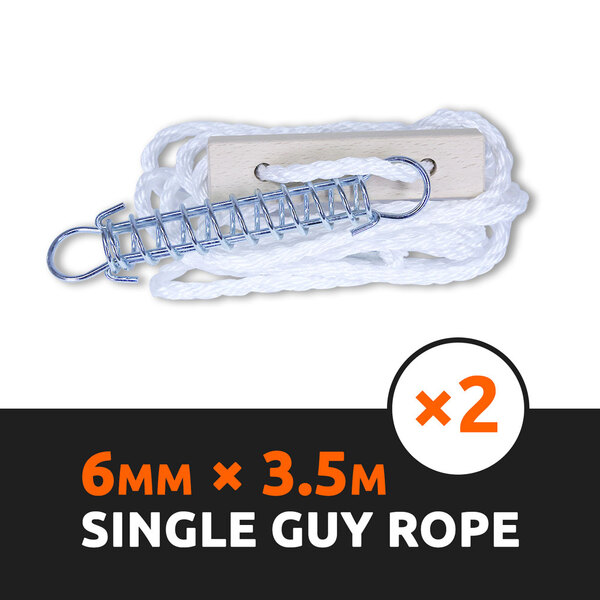 2 x Single Guy Rope w/ Spring & Wooden Runner Tent Ropes Guy Line Camping Cord