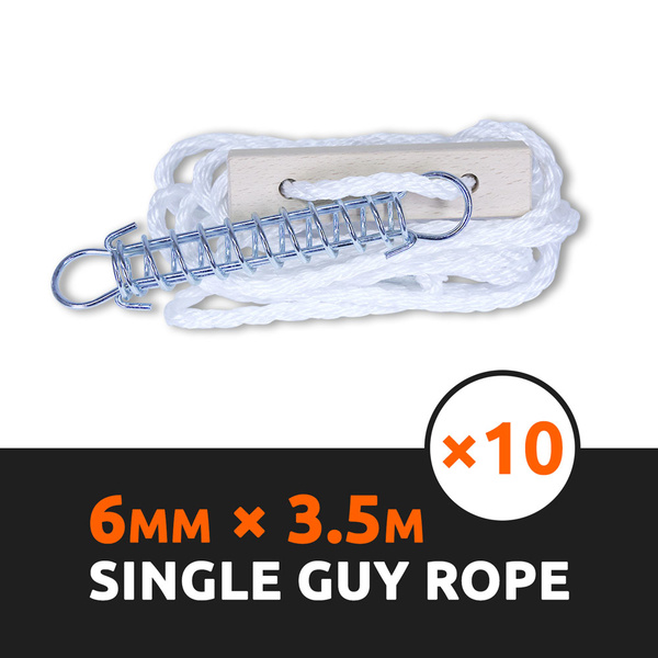 10 x Single Guy Rope w/ Spring & Wooden Runner Tent Ropes Guy Line Camping Cord