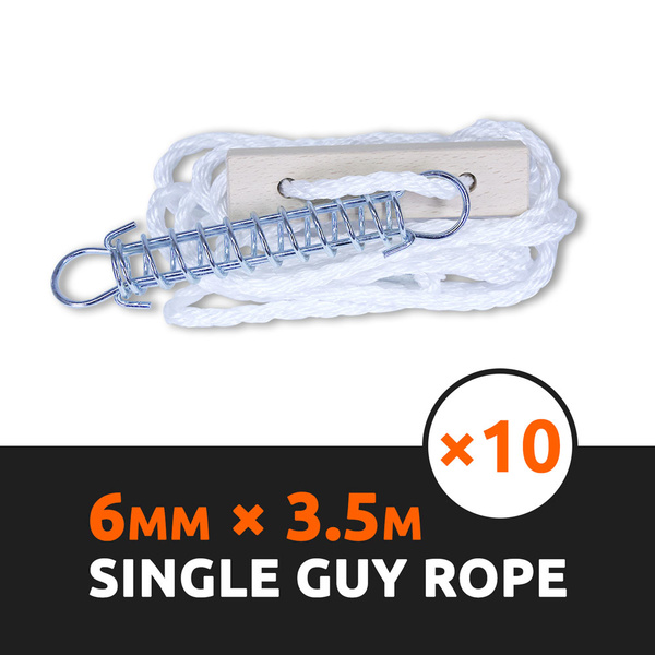 10 x Single Guy Rope W/ Spring & Wooden Runner Tent Ropes Guy Line Camping Cord