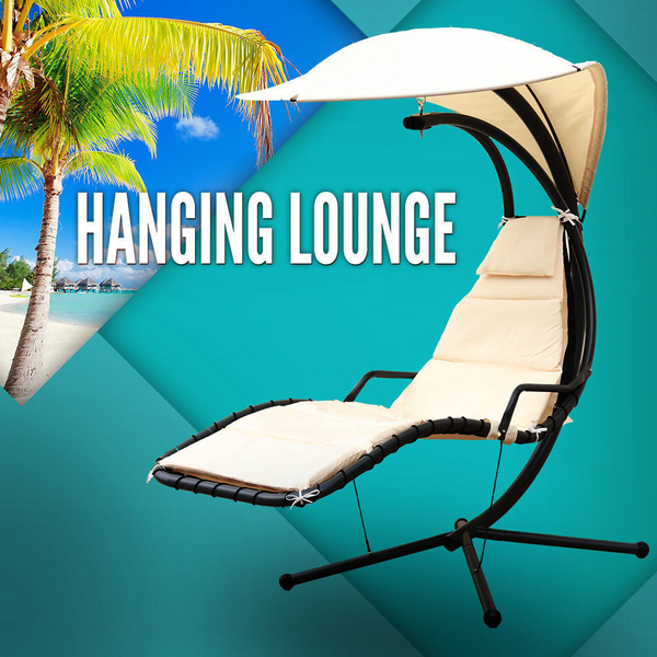 Outdoor Lounge Swing Chair Garden Hanging Lounge Chaise Deck Hammock Bed Beige