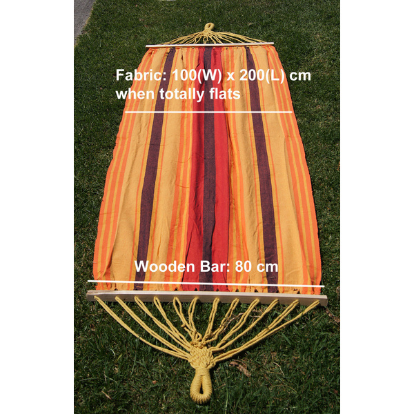Single Cotton Hammock W/ Wooden Spreader Bar Swing Bed Camping Canvas Garden