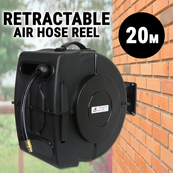 Air Hose Reel Retractable W/ 20M Hose Wall Mount Auto Rewind Tool Garage Storage