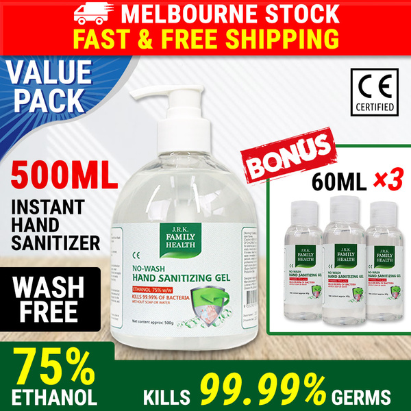 500ml Hand Sanitizer & 3×60ml 75% Alcohol Sanitiser Kill 99.99% Germs Bacteria