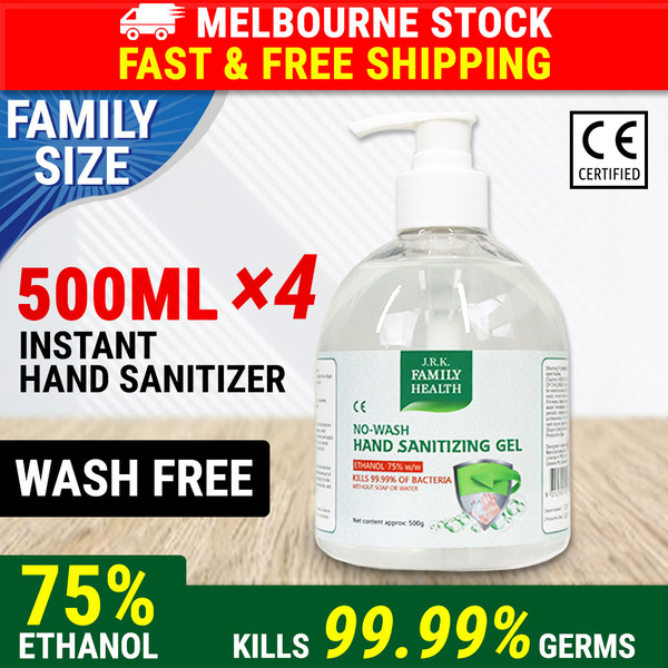 4×500ml Hand Sanitizer 75% Alcohol Sanitiser Gel Kill 99.99% of Germs Bacteria