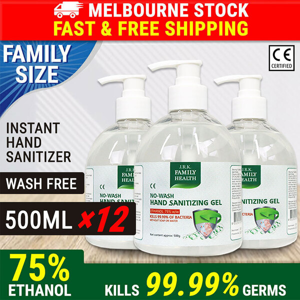 12× 500ml Hand Sanitizer 75% Alcohol Sanitiser Gel Kill 99.99% of Germs Bacteria
