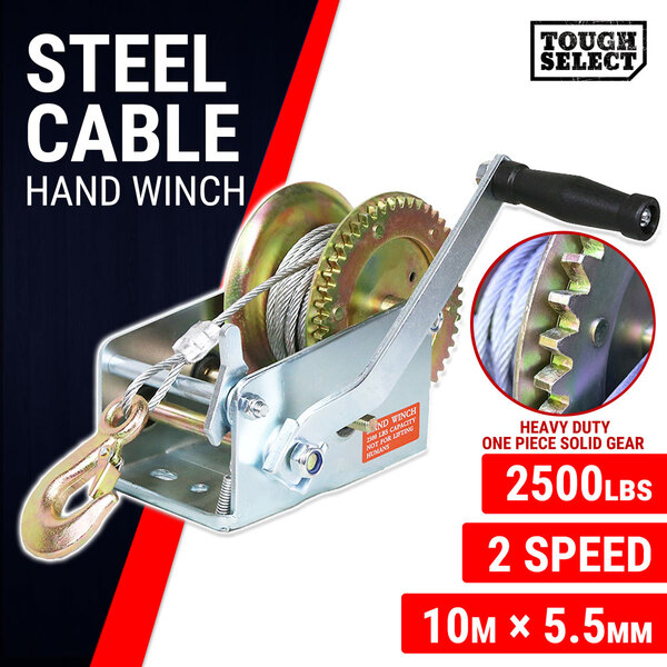 Hand Winch 2500LBS/1136KG Steel Cable 10M Trailer 2 Speed Car Boat Trailer 4WD