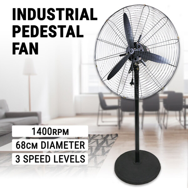 68CM Industrial Pedestal Fan Floor Air Cooling 3 Speed Tilt Oscillating