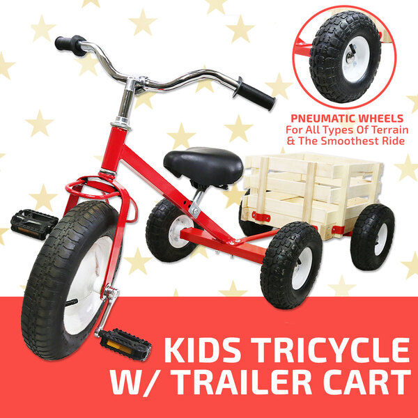 Kids Tricycle Ride On 3 Wheel Bicycle Bike W/ Cart Trailer Toy Children Trike