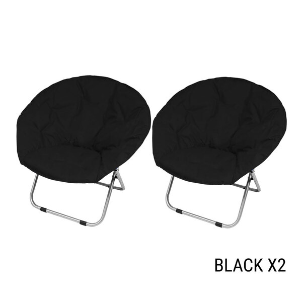 2PCS Moon Chair Folding Padded Oval Round Camping Fishing Portable Picnic Seat [Colour: Black x2]