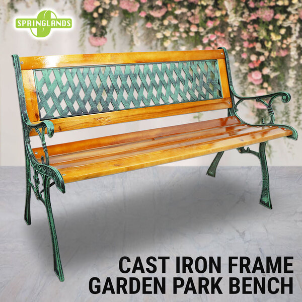 Garden Park Bench Cast Iron Hardwood Garden Lattice Outdoor Furniture Lounge