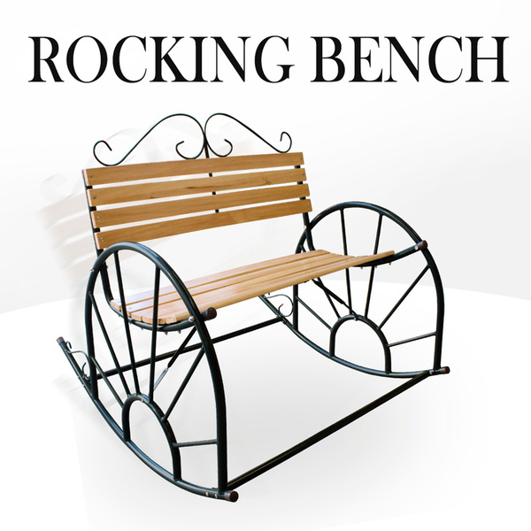 Rocking Park Bench Rocker Chair Steel Frame Garden Outdoor Furniture Lounge Seat