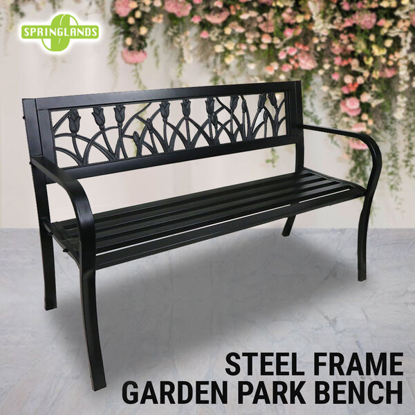 Steel Park Bench Flower Pattern Outdoor Garden Bench Patio Chair Seat