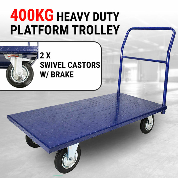 400KG Platform Trolley Heavy Duty Metal Frame Hand Truck Dolly Pushcart