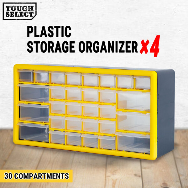 4× Storage Drawer w/ 30 Compartments, Plastic Tool Box Organiser Bin Screw Case
