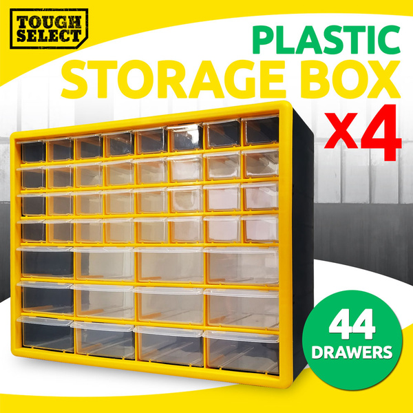 4× Storage Drawer w/ 44 Compartments, Plastic Tool Box Organiser Bin Screw Case