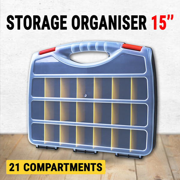 Storage Organiser Plastic 15" w/ 21 Compartments, Tool Box Case Organizer Bin
